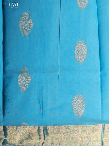 Blue & Brown-Semi silkcotton salwar unstitch