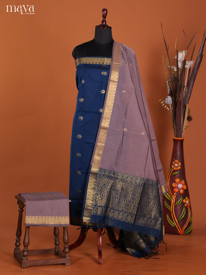 blue & lavender-Semi silkcotton salwar unstitch