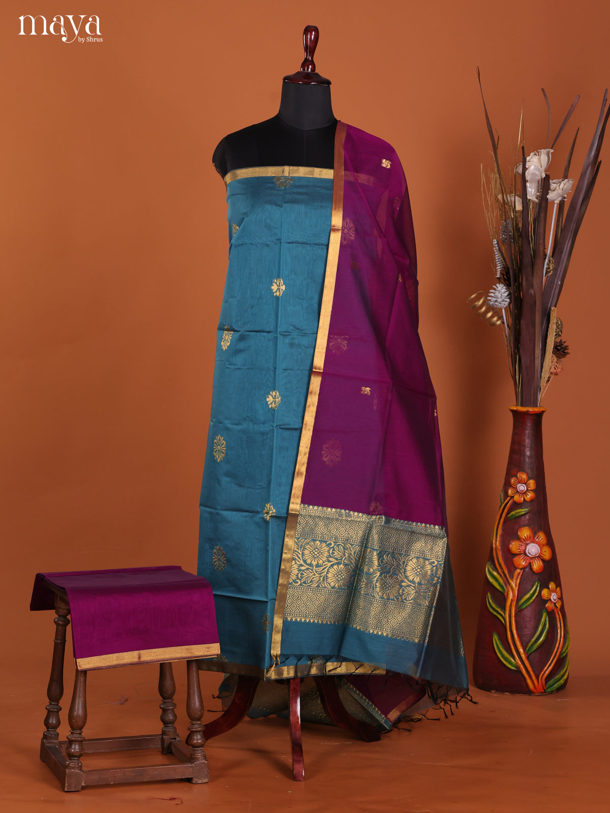Blue & Violet-Semi silkcotton salwar unstitch