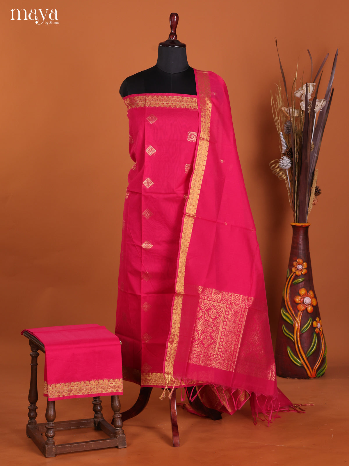 Pink -Semi silkcotton salwar unstitch