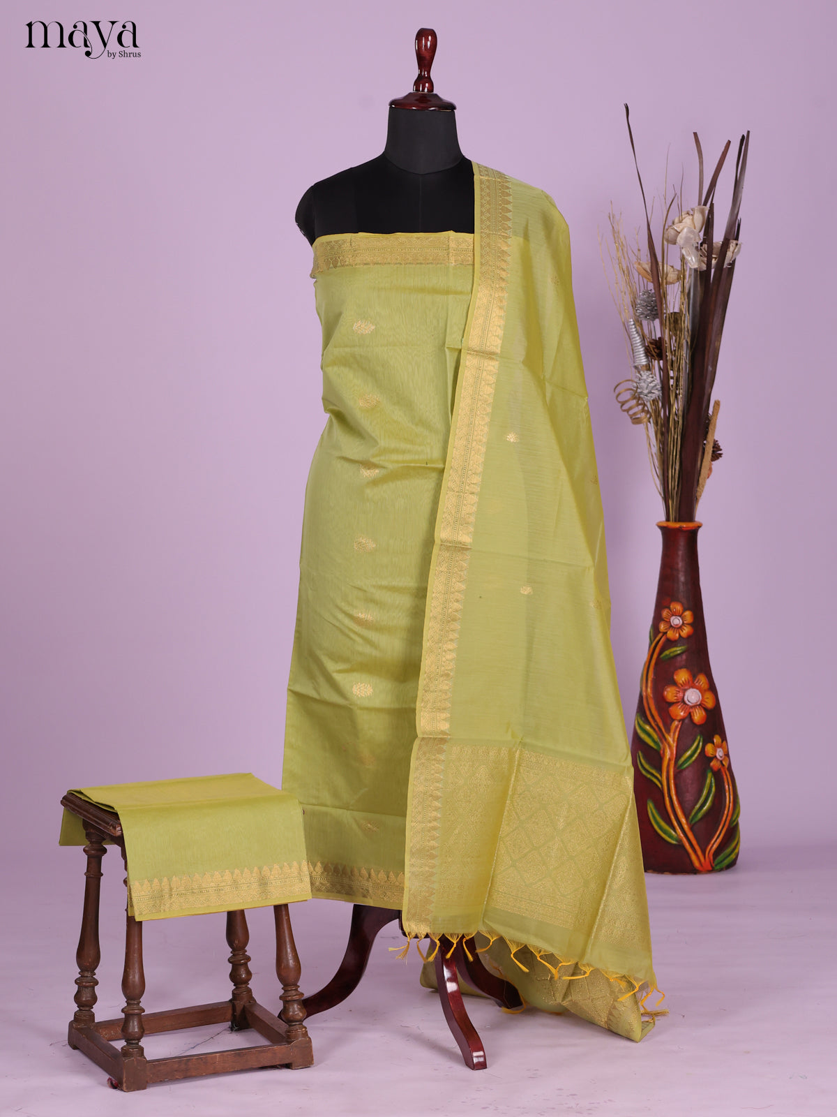 Pista Green-Semi silkcotton salwar unstitch