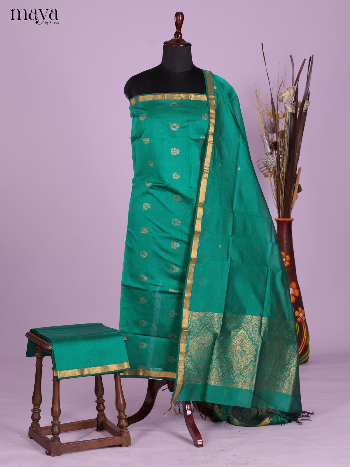 Green-Semi silkcotton salwar unstitch
