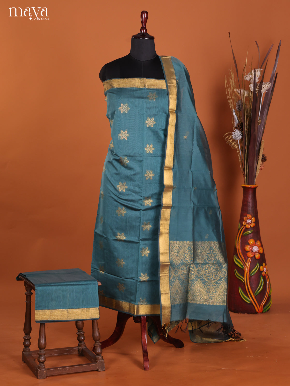 Blue -Semi silkcotton salwar unstitch