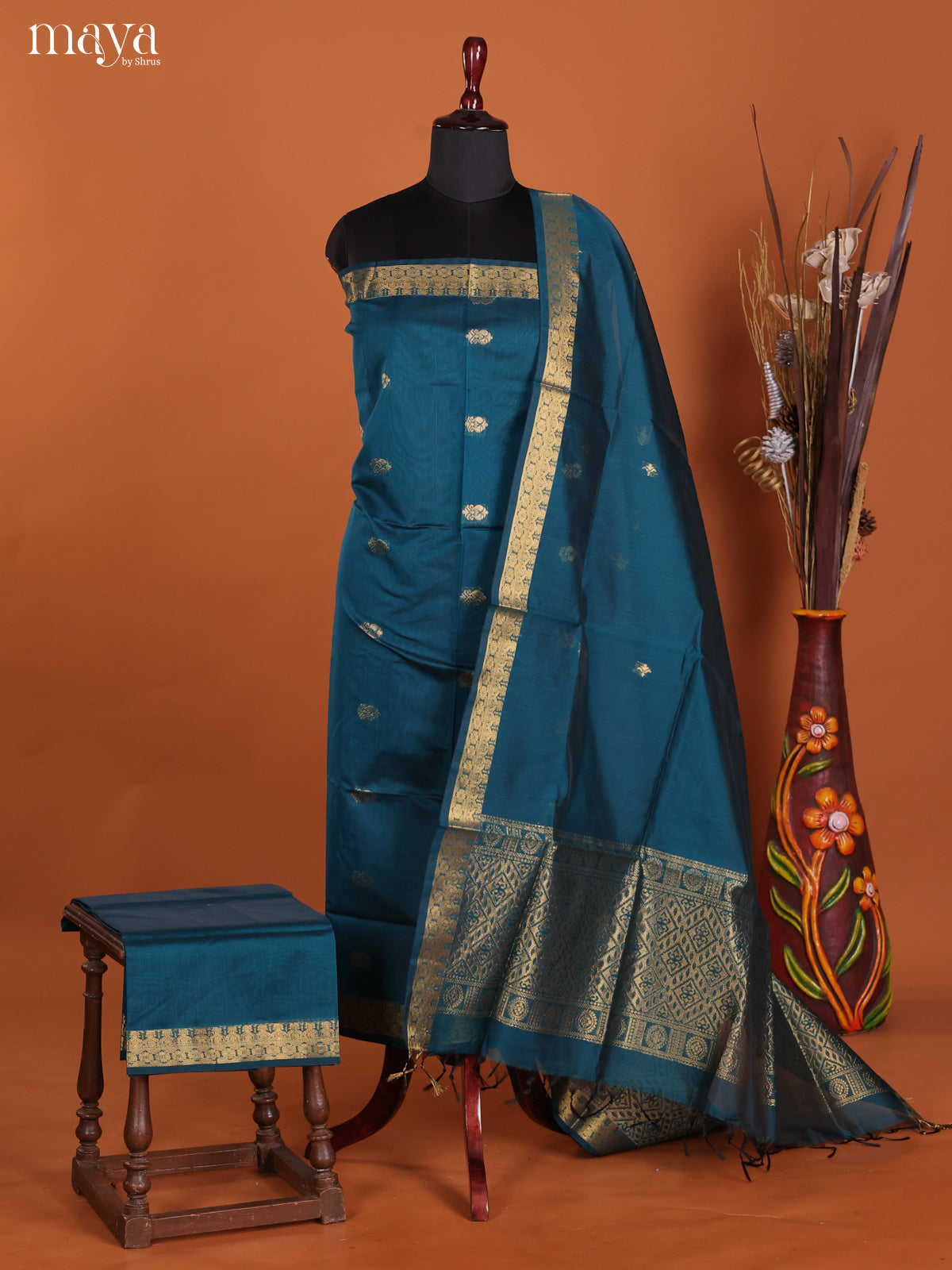 Blue-Semi silkcotton salwar unstitch