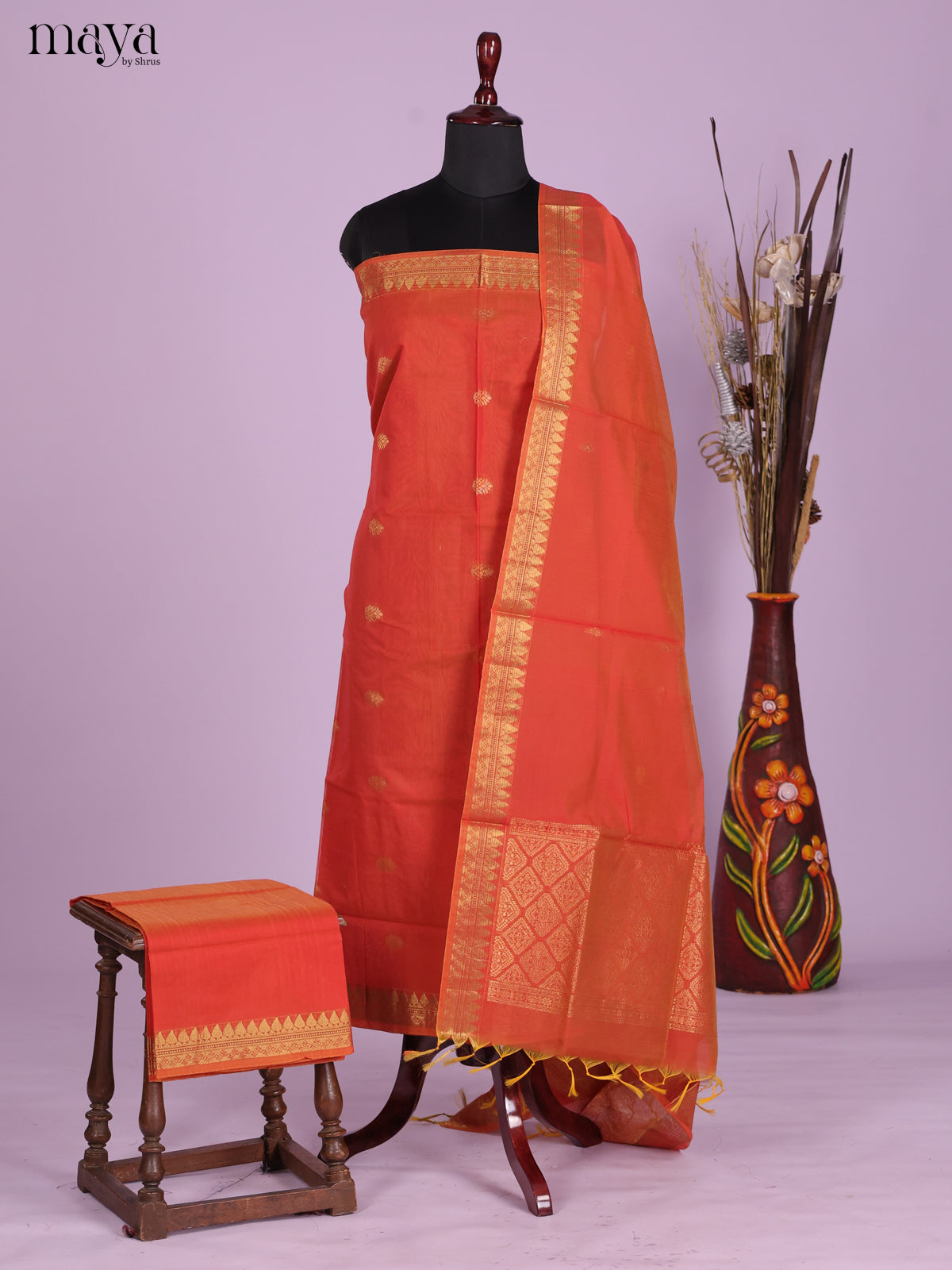 Orange -Semi silkcotton salwar unstitch
