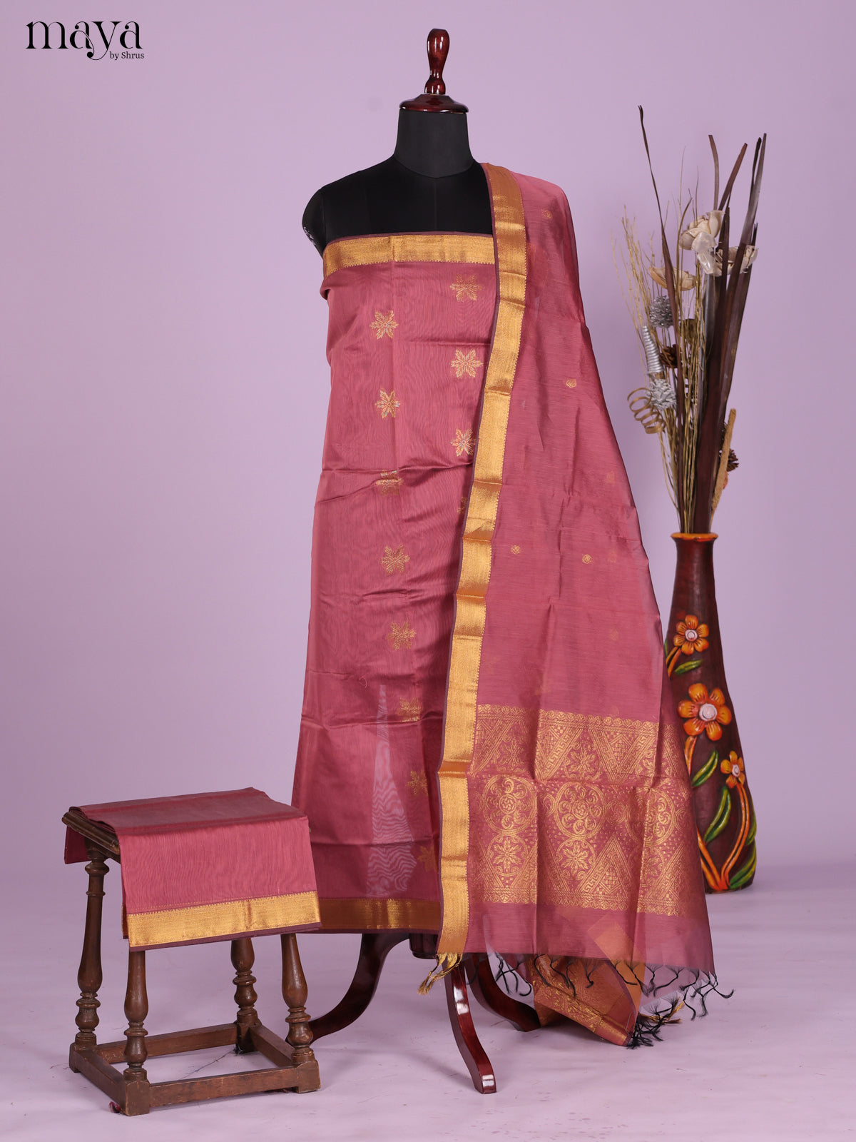Pink -Semi silkcotton salwar unstitch