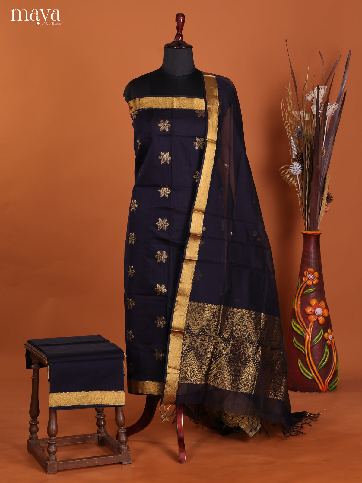 Blue -Semi silkcotton salwar unstitch