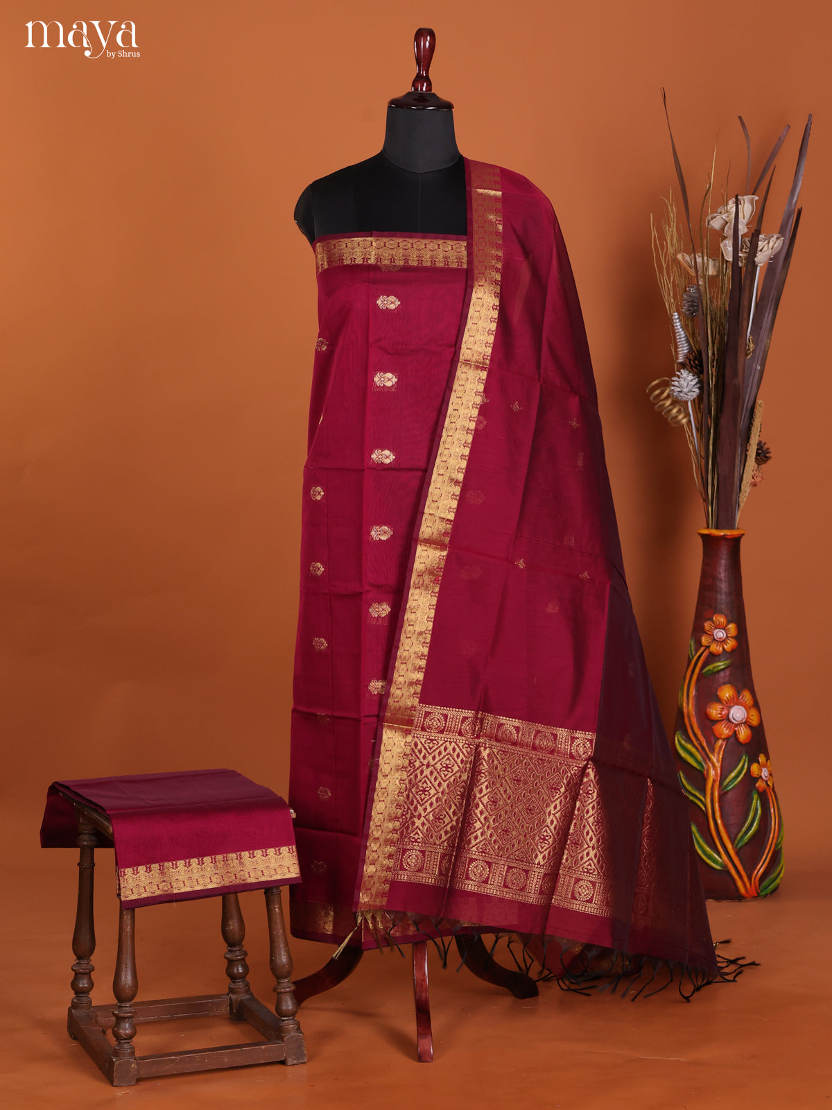 Maroon -Semi silkcotton salwar unstitch