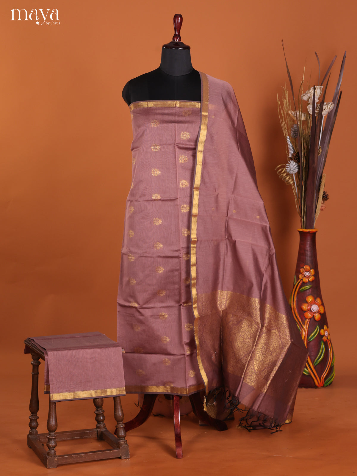 Mauve-Semi silkcotton salwar unstitch