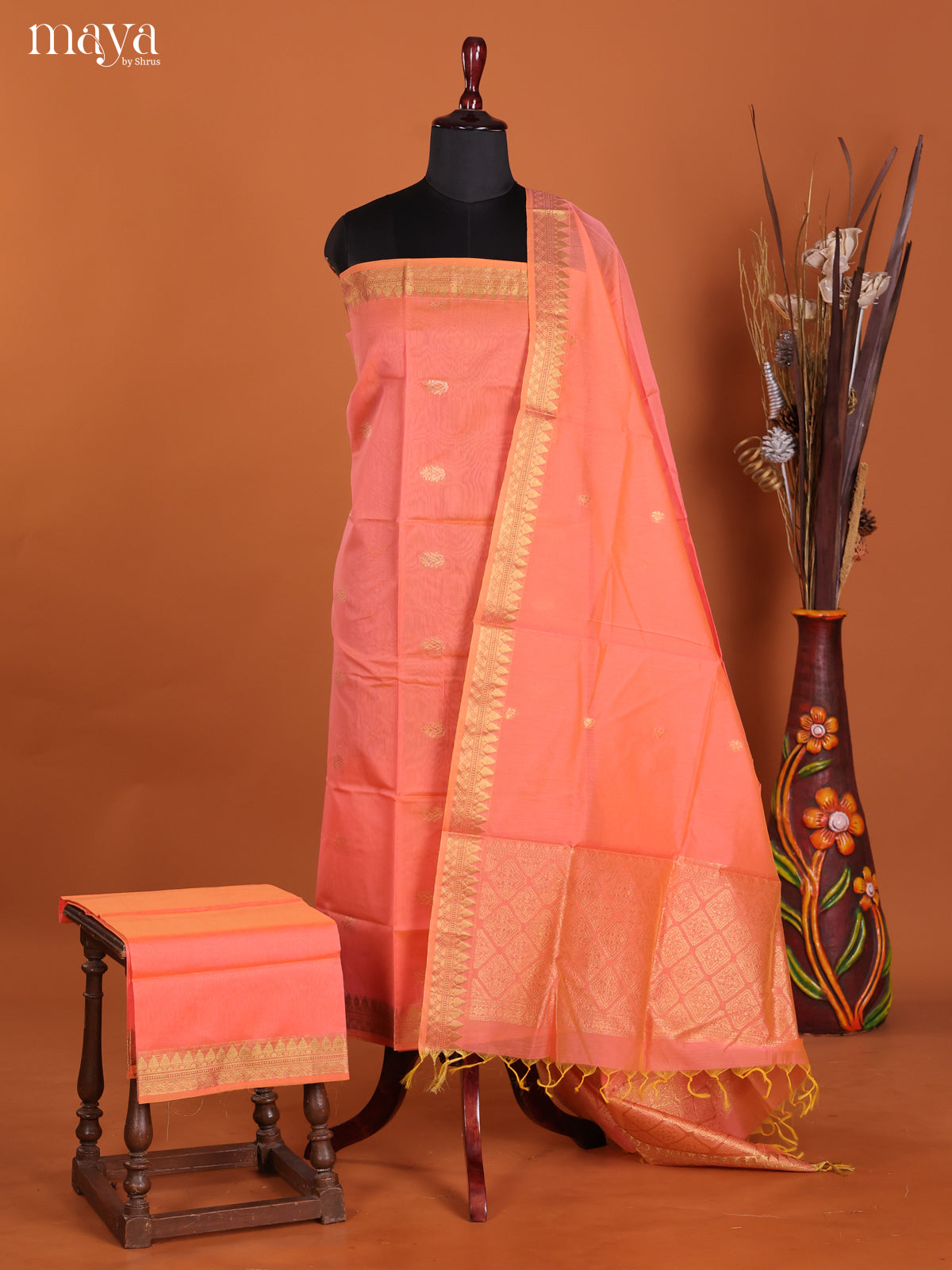 Peach -Semi silkcotton salwar unstitch