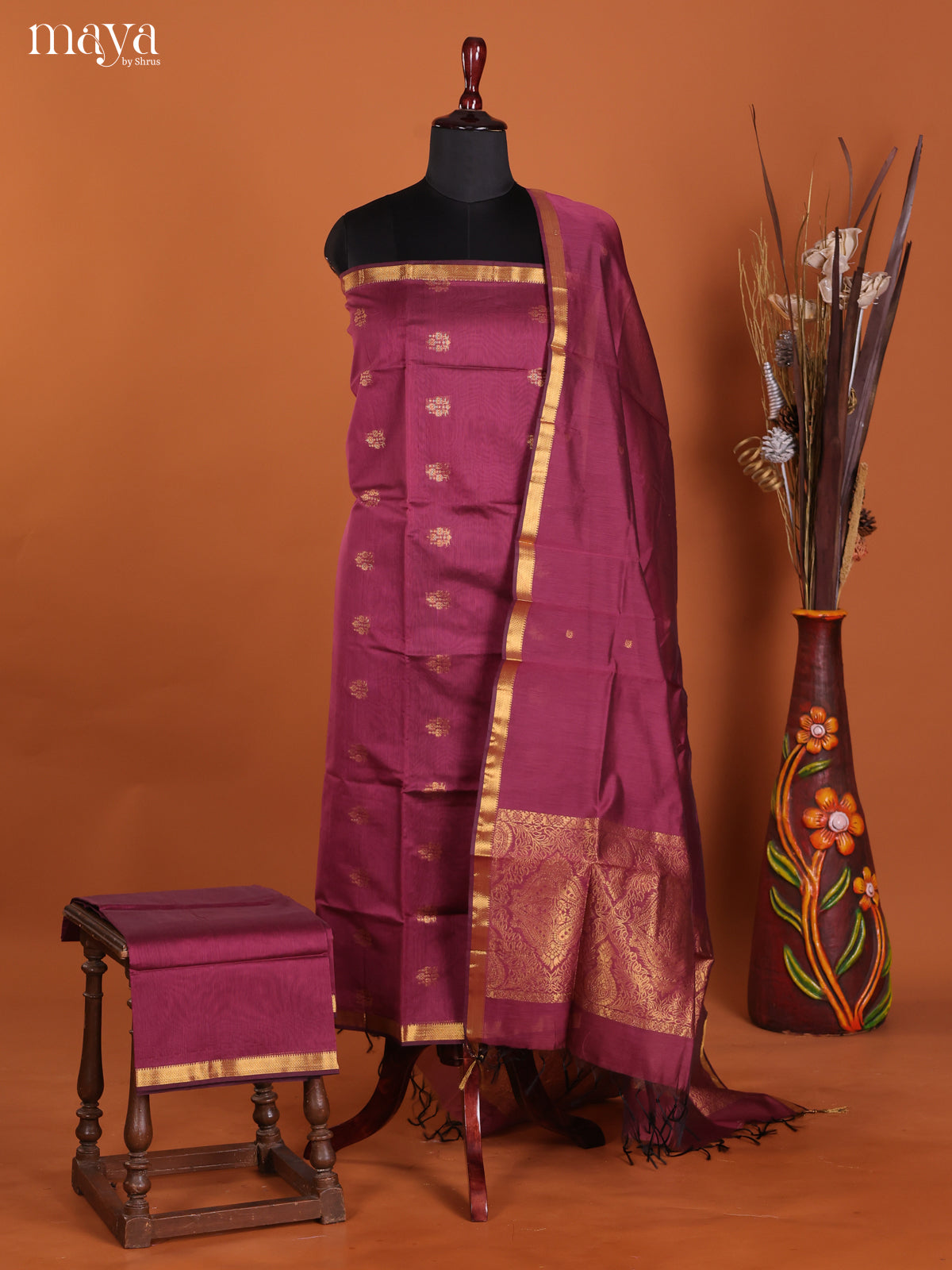 Maroon -Semi silkcotton salwar unstitch