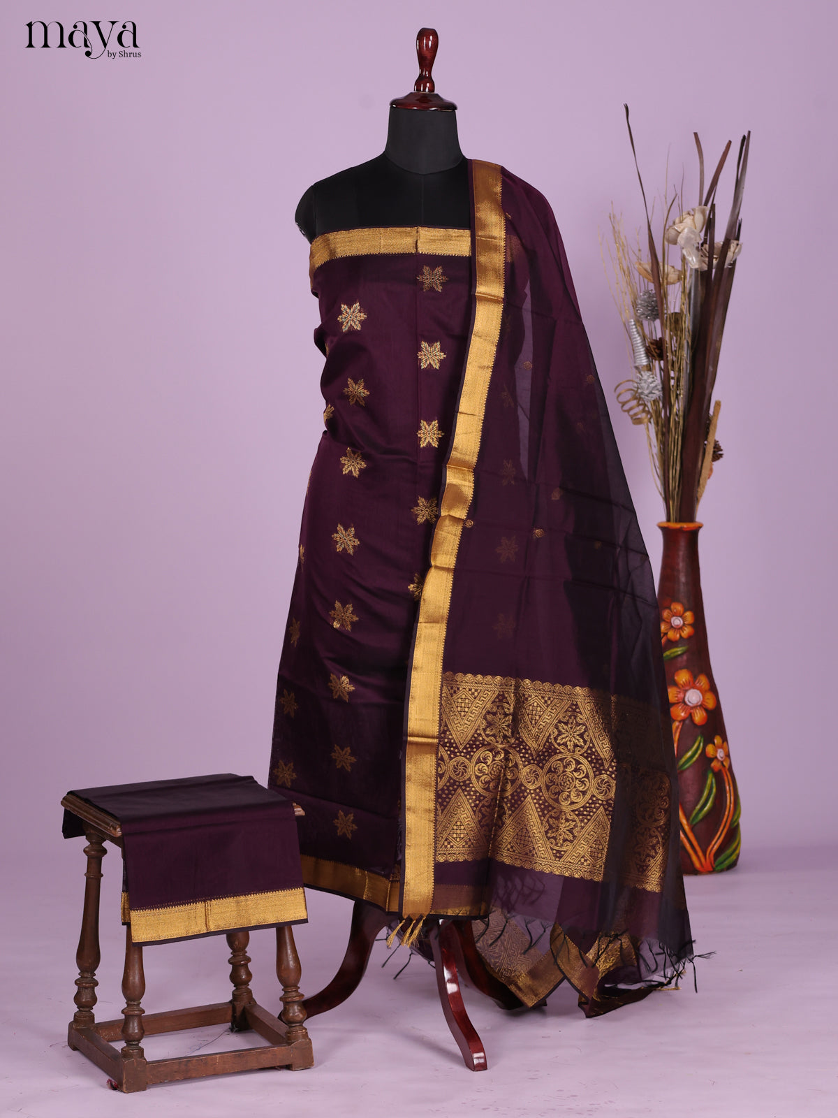 Dark  Purple -Semi silkcotton salwar unstitch