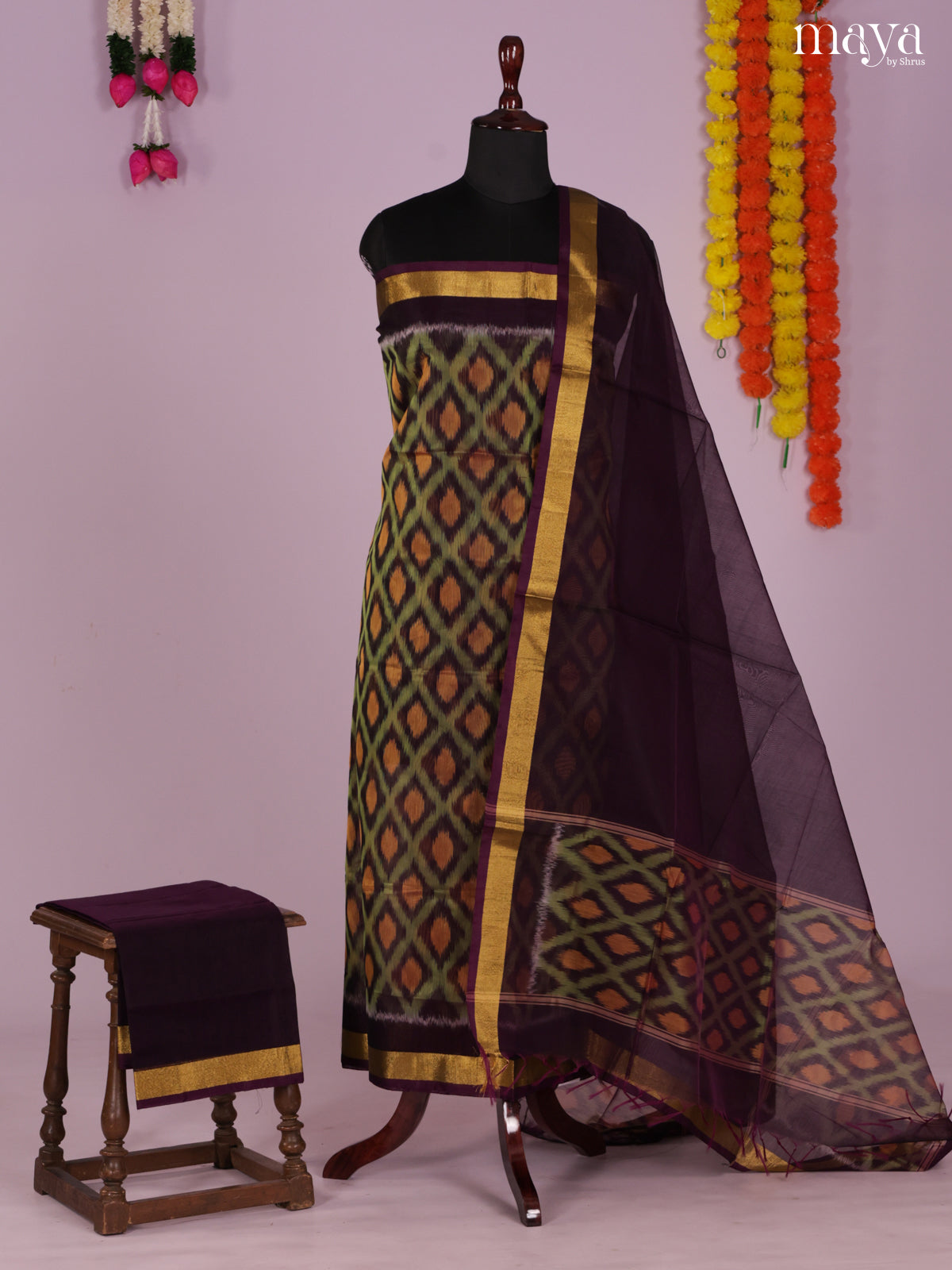 Green & Jamun-Pochampally Salwar Unstitch