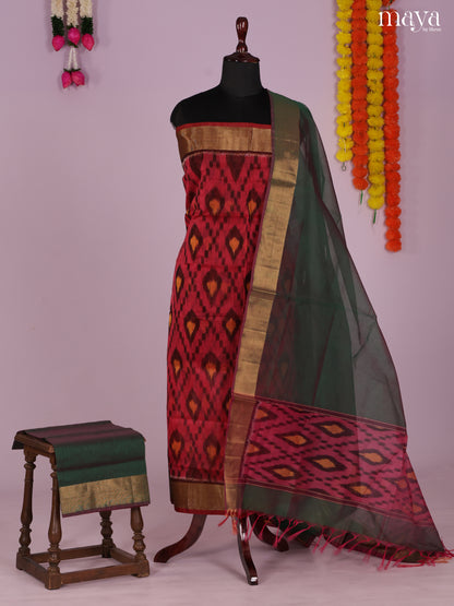 Pink & Green -Pochampally Salwar Unstitch