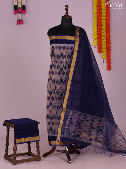 Grey & Blue-Pochampally Salwar Unstitch