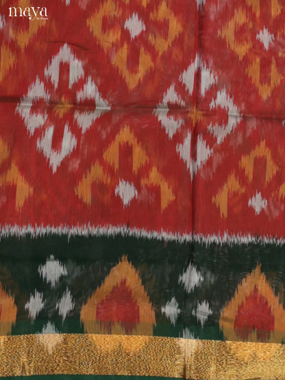 Red & Green-Pochampally Salwar Unstitch