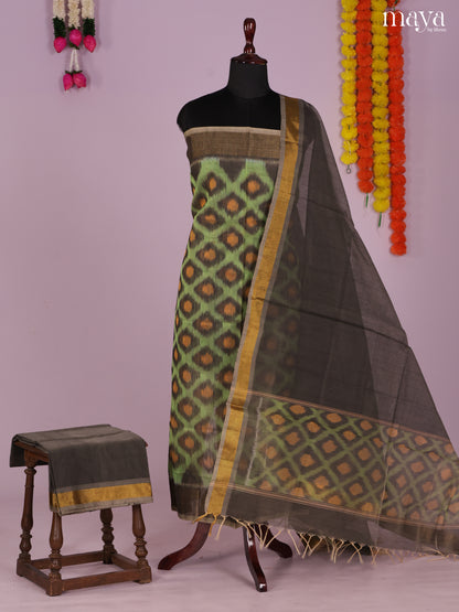 Light Green & grey-Pochampally Salwar Unstitch