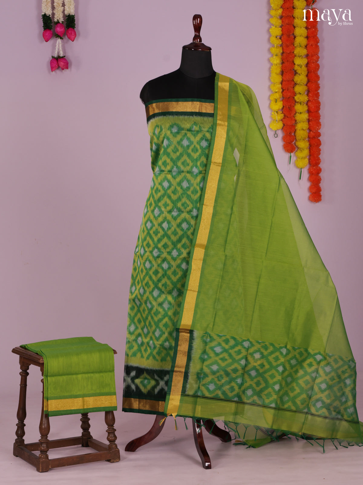 light Green-Pochampally Salwar Unstitch