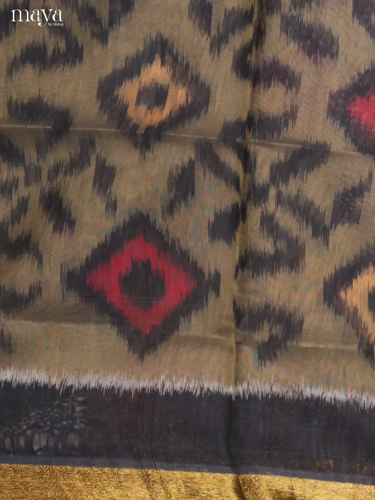 Grey & Green-Pochampally Salwar Unstitch