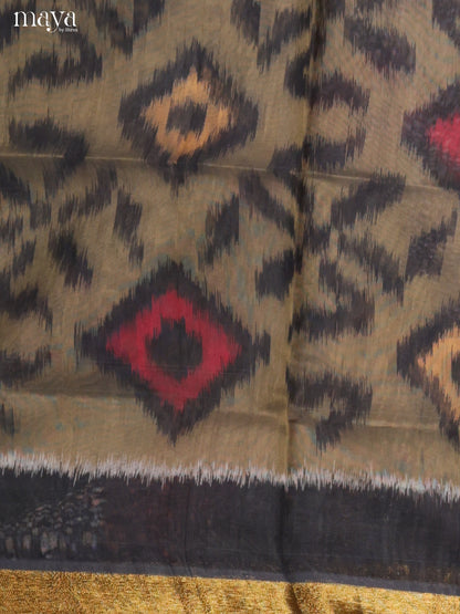 Grey & Green-Pochampally Salwar Unstitch