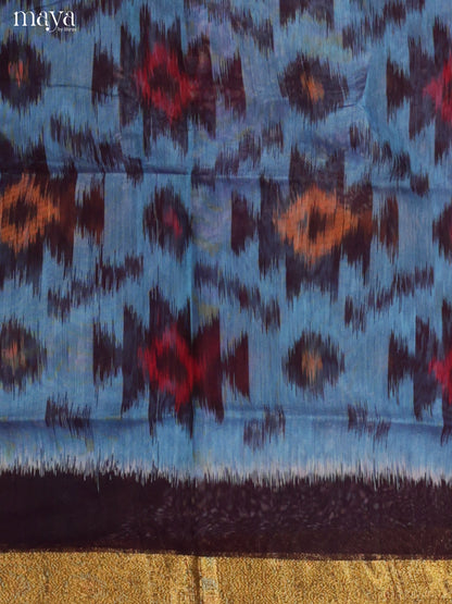 Blue & Black-Pochampally Salwar Unstitch
