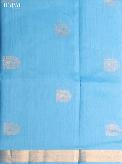 Sky Blue & Black-Silkcotton salwar Unstitch