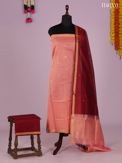 Pink & maroon-Silkcotton salwar Unstitch