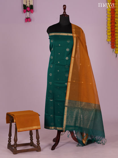 Green & Brick-Silkcotton salwar Unstitch