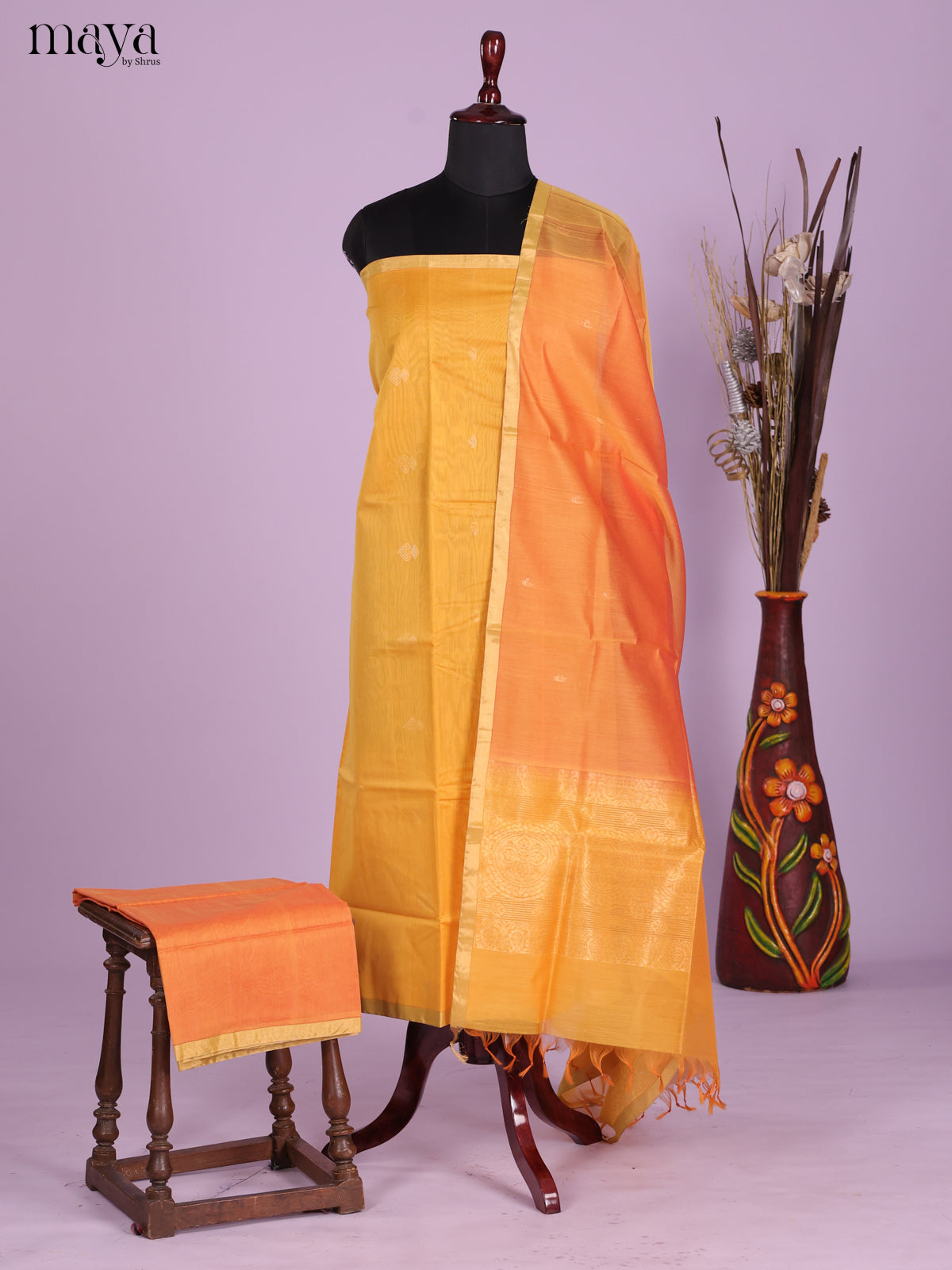 Yellow & Orange -Silkcotton salwar Unstitch