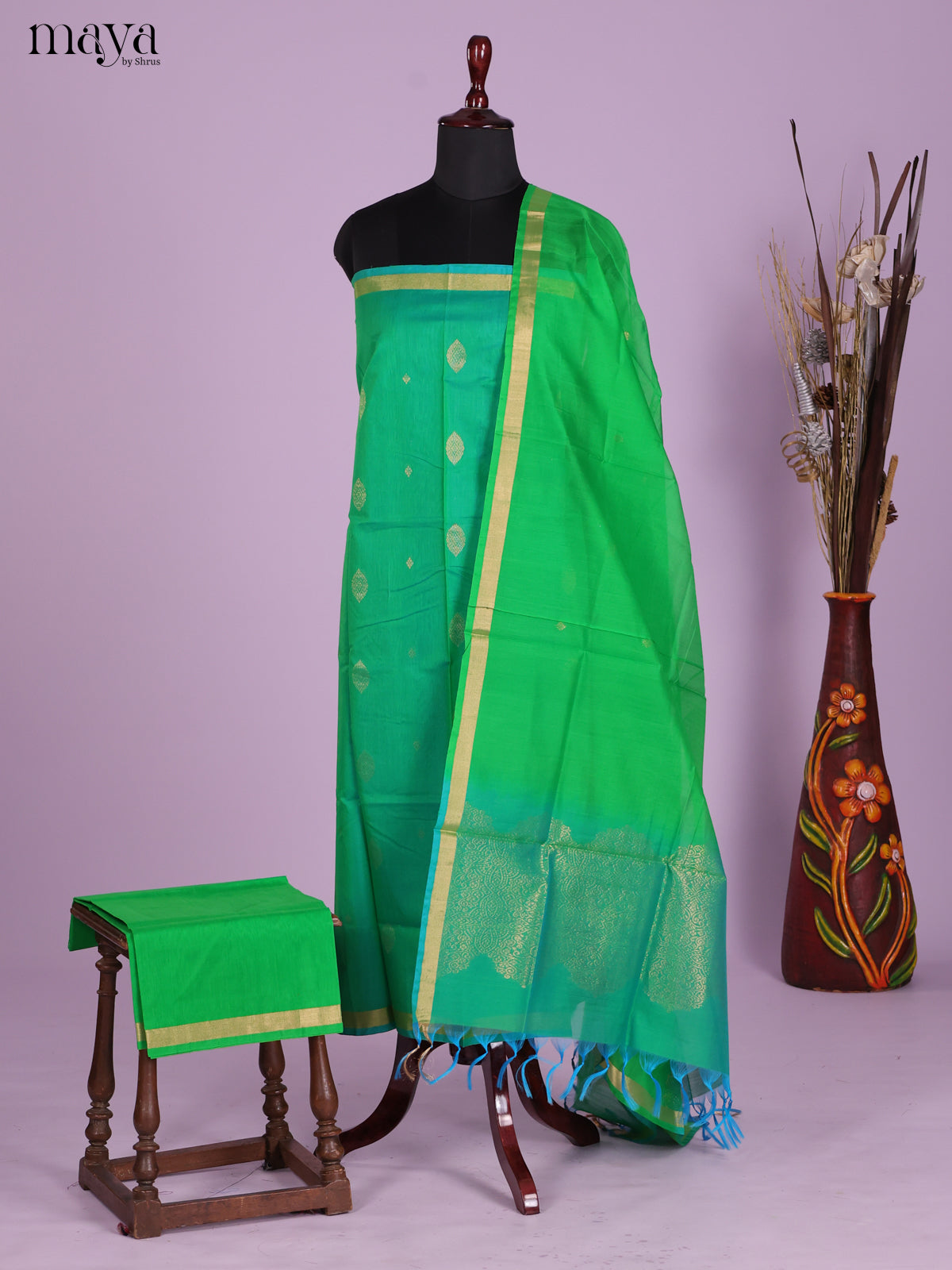 Green-Silkcotton salwar Unstitch