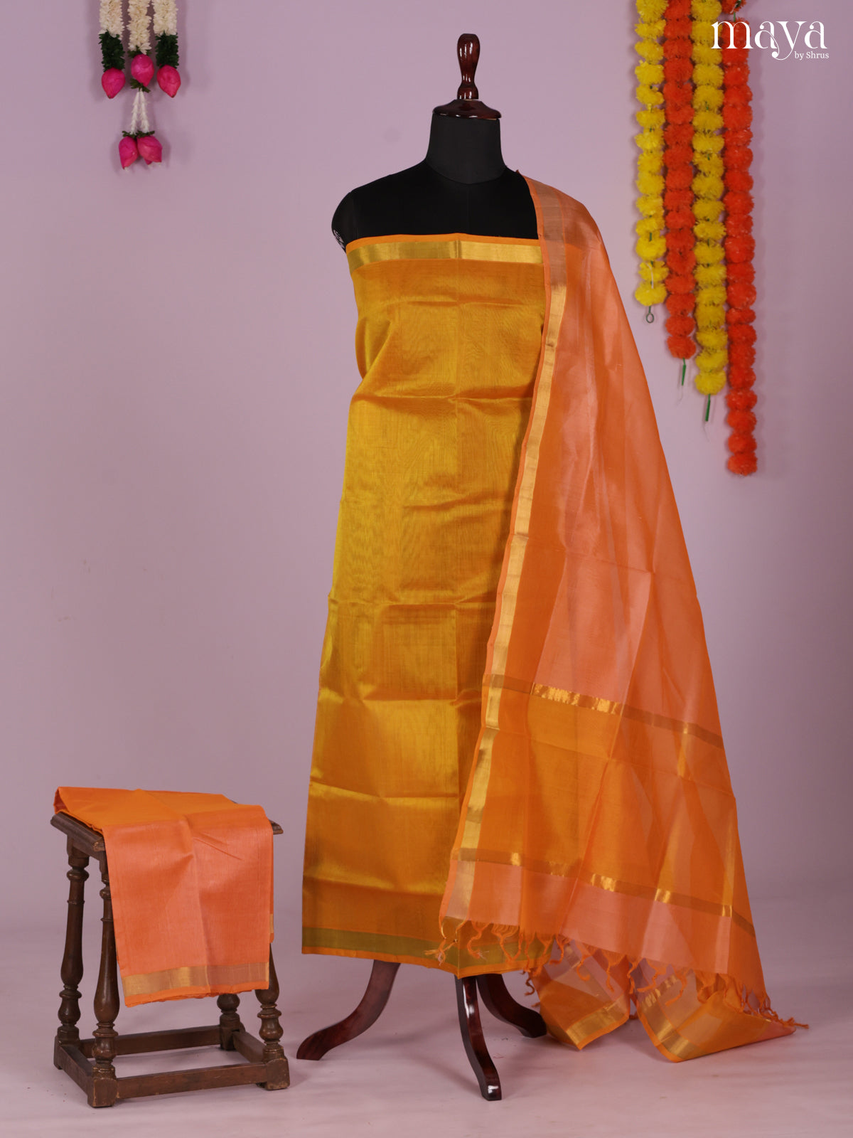 mustard & Peach-Silkcotton salwar Unstitch