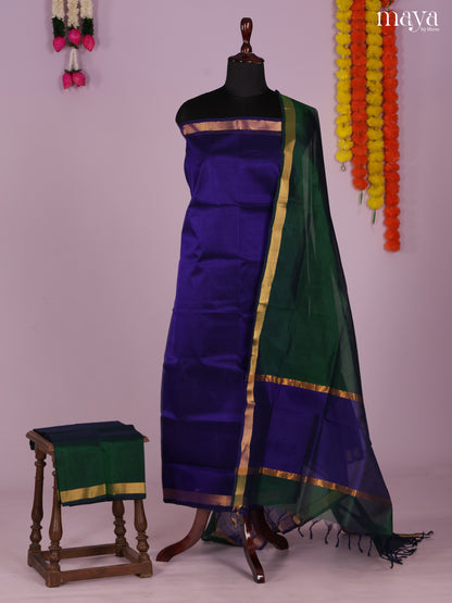 Blue & Green-Silkcotton salwar Unstitch