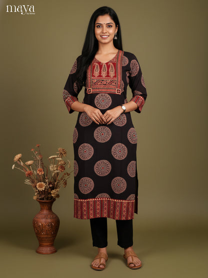 Black & Red ajrakh printed Readymade Kurti
