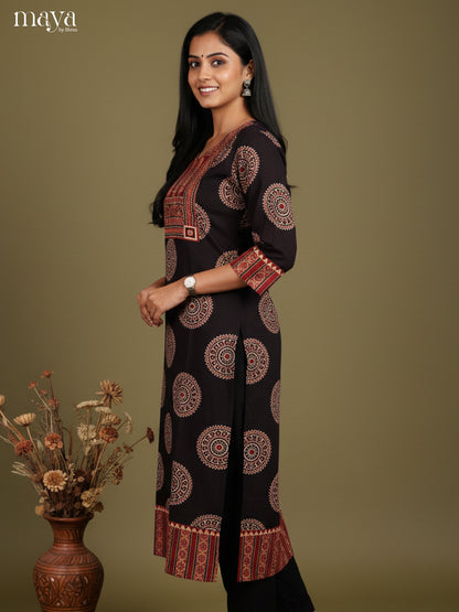 Black & Red ajrakh printed Readymade Kurti 1