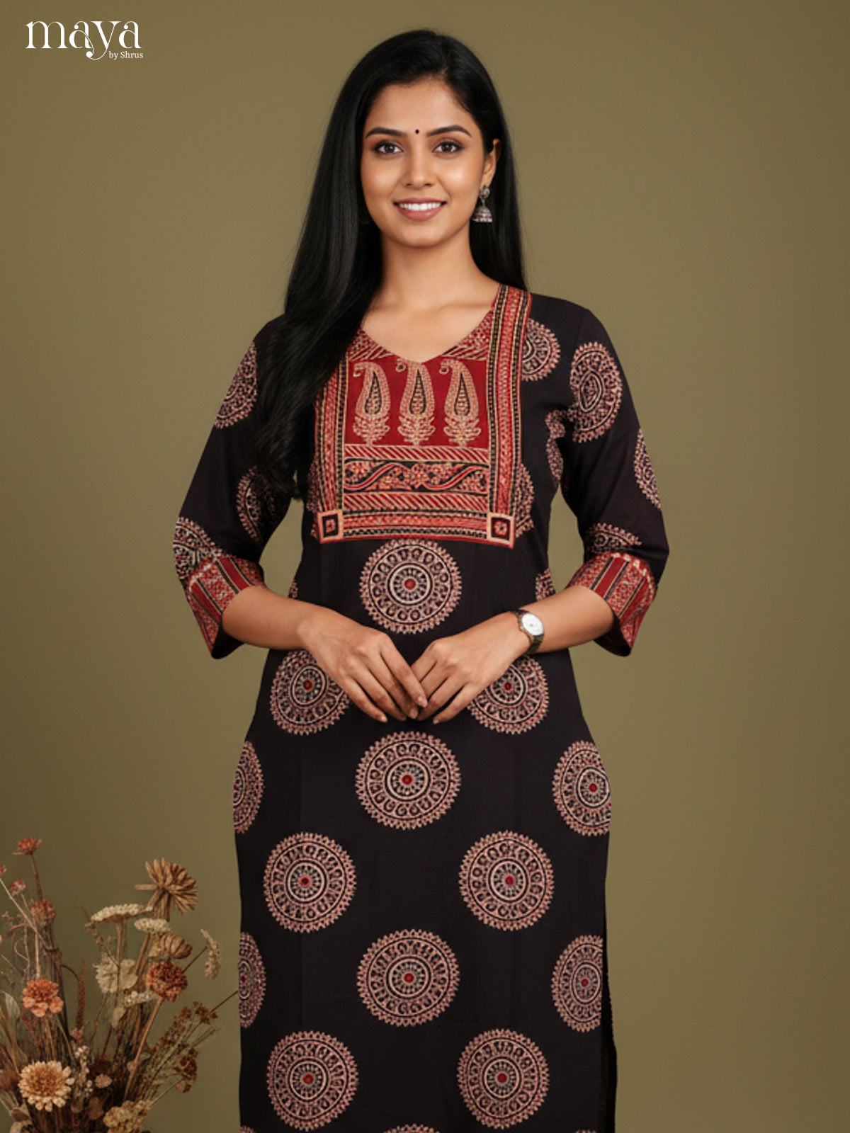 Black & Red ajrakh printed Readymade Kurti 2