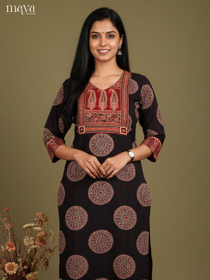 Black & Red ajrakh printed Readymade Kurti 2