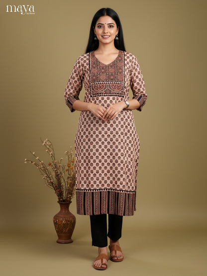 Grey & Black ajrakh printed Readymade Kurti