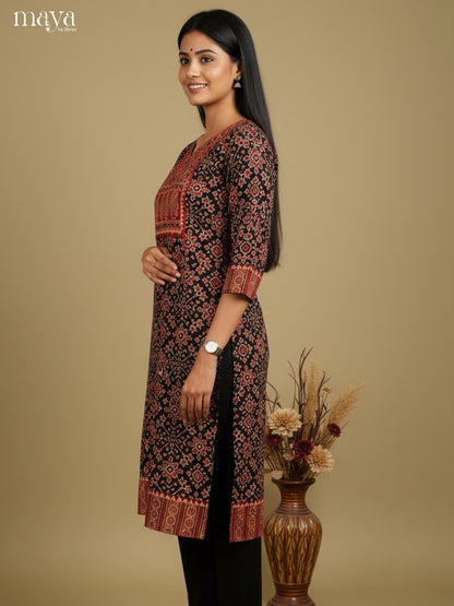 Black & Red ajrakh printed Readymade Kurti