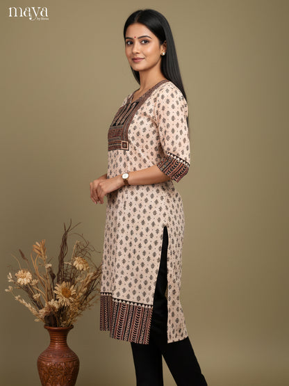 Cream  & Black Ajrakh printed Readymade Kurti