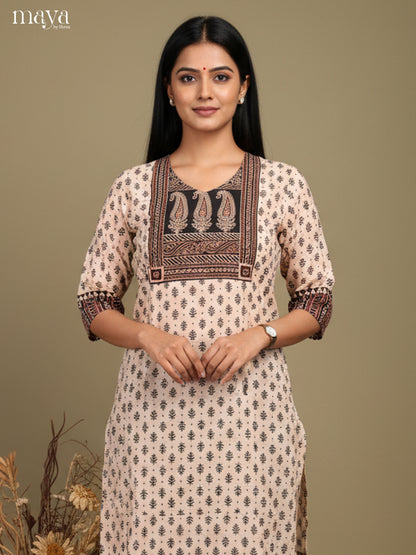 Cream  & Black Ajrakh printed Readymade Kurti