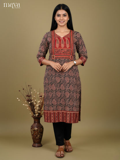 Black  & Red paisleys ajrakh printed Readymade Kurti
