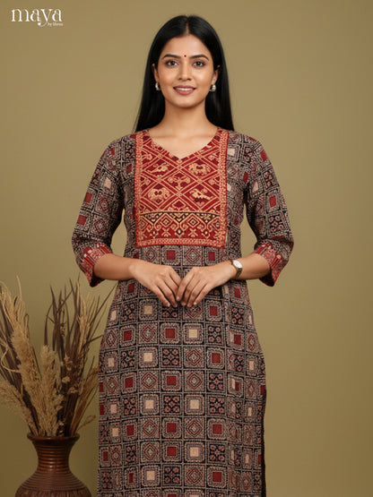 Black & Red ajrakh printed Readymade Kurti