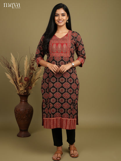 Black & Red Ajrakh Printed Readymade Kurti