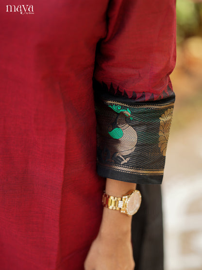 Red & Black Chettinad Cotton Readymade Kurti with Dupatta 7