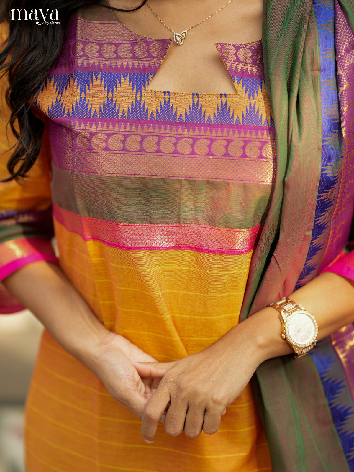 Graceful mustard & Double Shaded Green Chettinad Cotton straight Readymade Kurti with dupatta 6