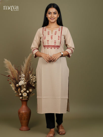 Grey Cotton Readymade Kurti  with embroidered neck yoke -MDL09003
