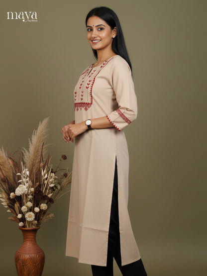 Grey Cotton Readymade Kurti  with embroidered neck yoke -MDL09003