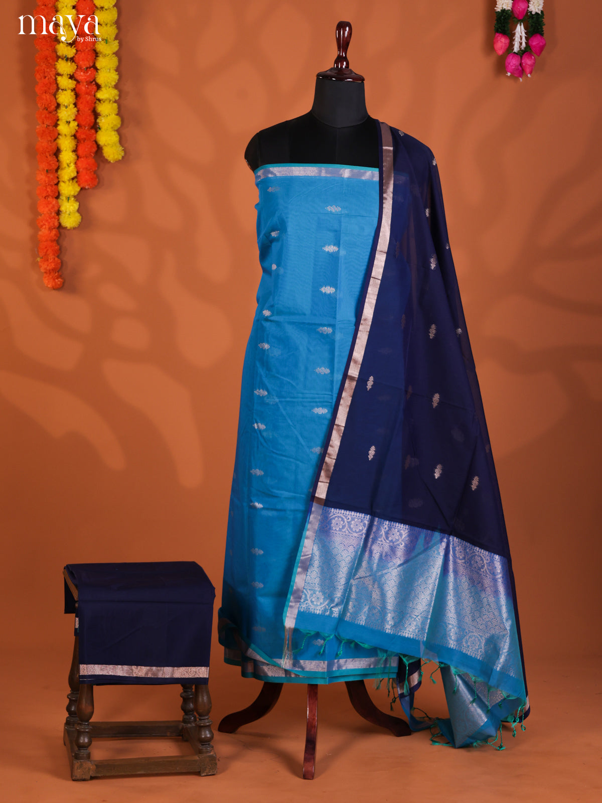 Sky Blue & Blue -Semi silkcotton salwar unstitch