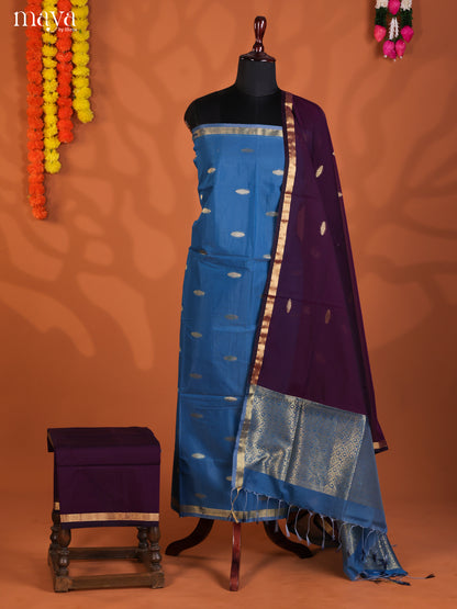 Blue & Violet-Semi silkcotton salwar unstitch