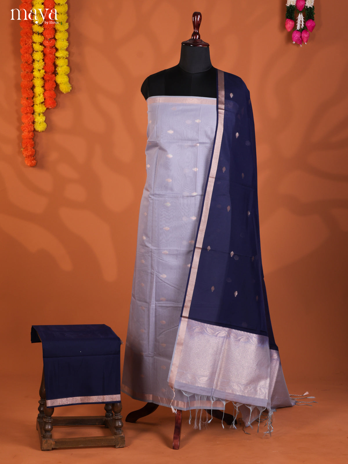 Mild Blue & Blue -Semi silkcotton salwar unstitch